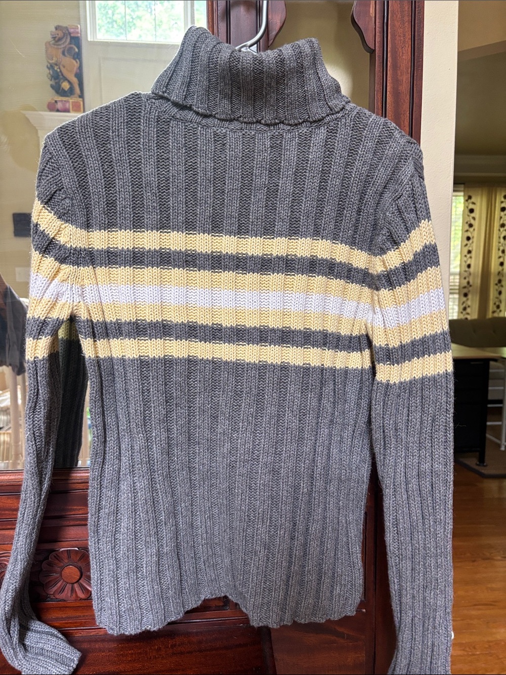 Vintage Aeropostale Gray Turtleneck Sweater with Cream and Yellow Stripes